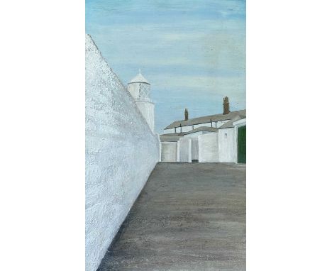 Allahn MCRAE Two works Cat PlayingPencil on paper, signed and dated '99, 15.5 x 10cmandLighthouseOil on panel, 63 x 38cm.(2)