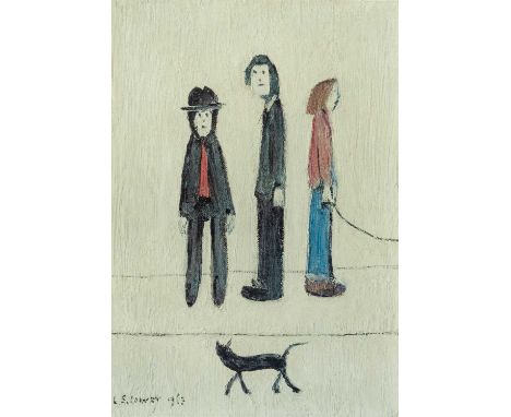 Laurence Stephen LOWRY (1887-1976) Three Men and a Cat  Lithograph Signed in pen and with the Fine Art Guild blind stamp from