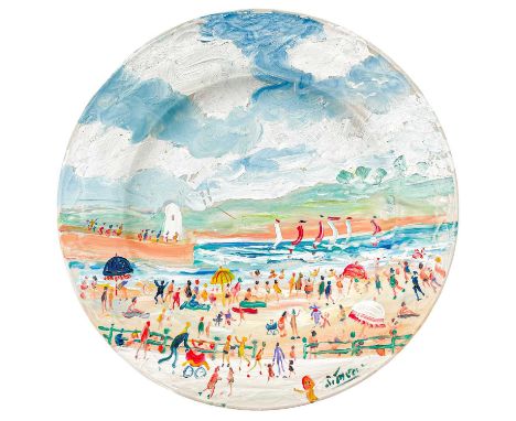 Simeon STAFFORD (1956) St Ives  Painted plate, signed, further signed, inscribed and dated to verso, diameter 26cm.