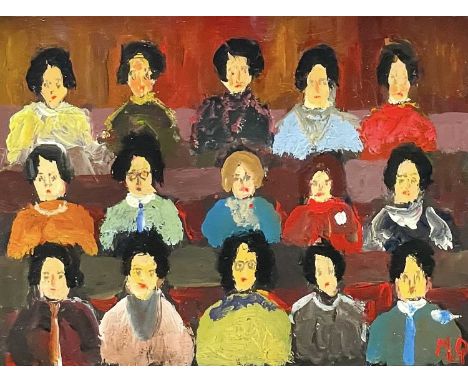 Michael QUIRKE (1946) The Audience  Oil on panel, monogramed, further signed and inscribed to verso, 15.5 x 20cm.