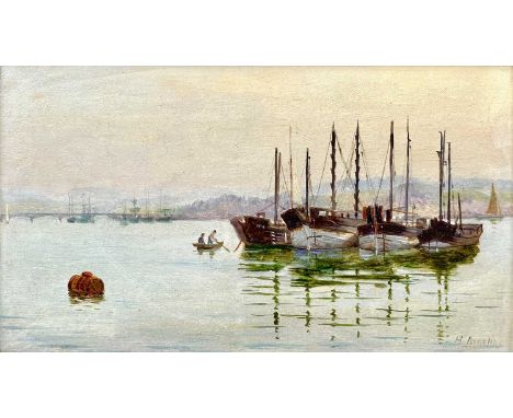 Henry MARTIN (1835-1908)  The Old Laira Bridge on the Plym Oil on panel, signed, 12 x 20cm.