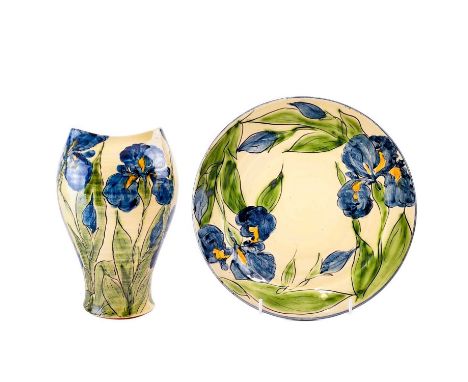 Paul JACKSON (1954) Iris Vase with Plate  Ceramic, each signed, vase dated '94, height 22cm.Both the vase and plate are in go