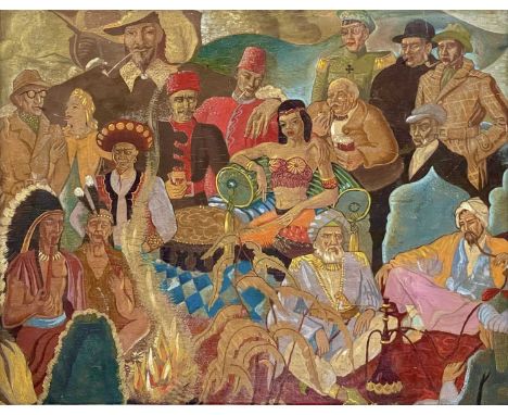 Pre-war commercial art The spread and ubiquity of Tobacco Oil on panel, 45x57cm