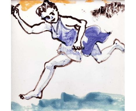 Paula REGO (1935-2022) Running Figure Painted ceramic tile, signed and numbered 68/150, 13 x 13cm. Ratton Ceramics stamp to v