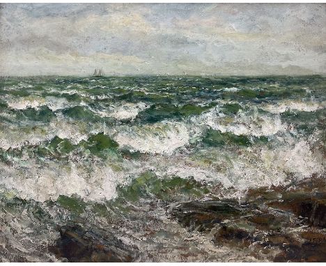 John Falconar Slater (British 1857-1937): Waves Breaking on the Coast, oil on board signed 47cm x 59cmCondition Report:Good c