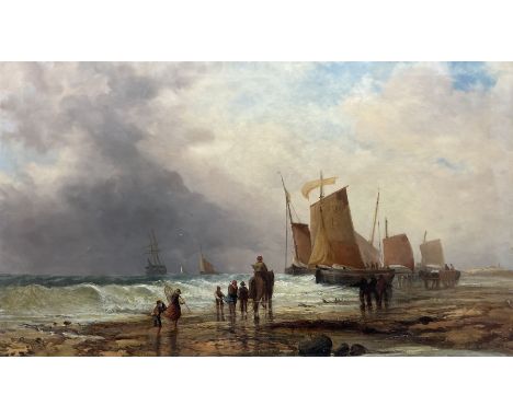James Webb (British 1825-1895): Unloading on the Beach, oil on canvas signed 75cm x 126cm Provenance: private collection, pur