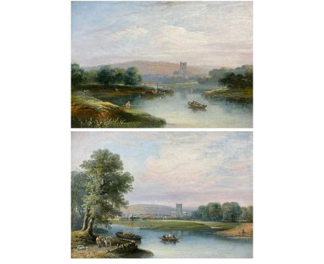 William Pitt (British fl.1851-1890): 'On the Severn' and 'The Ferry - Tewkesbury' Gloucestershire, pair oils on canvas signed