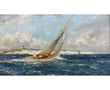Frank Henry Mason (Staithes Group 1875-1965): Yachting 'Off Dover', oil on canvas laid on to board signed, titled verso 14cm 