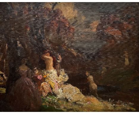 Continental School (19th century): Female Bathers by a Woodland Pond, oil on canvas laid on panel unsigned 34cm x 43cmConditi