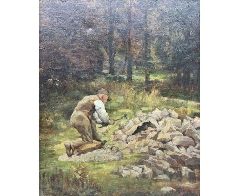 Charles Herbert Thompson (Cornwall 1870-1946): 'Breaking Stones', oil on canvas signed and dated 1913, 60cm x 49cm Provenance