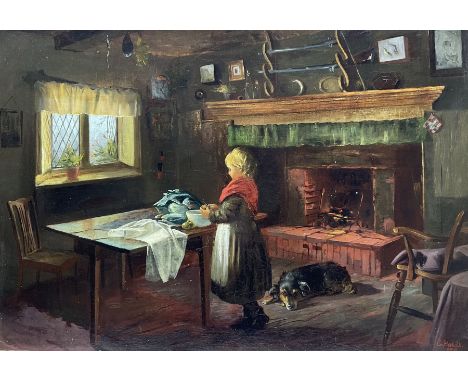 Charles G Hards (British ex.1883-1898): The Young Kitchen Assistant and Companion, oil on canvas signed and dated 1878, 37vm 