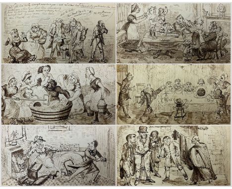 George Cruikshank (British 1792-1878): 'Illustrations of Time', original sketchbook containing eighteen preliminary pen and i