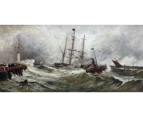 Theodor Alexander Weber (German 1838-1907): French Tug Boat entering Calais Harbour, oil on canvas signed with initial 29cm x