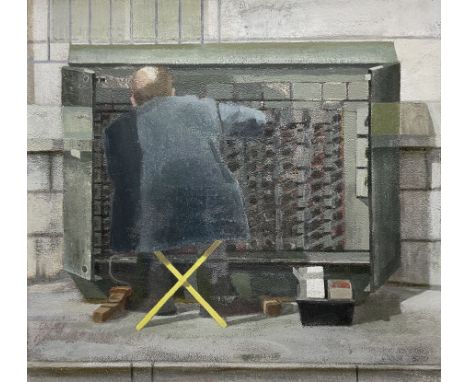 Maxwell Doig (Northern British 1966-): 'Telephone Engineer 2', mixed media on canvas laid on to panel signed and dated ‘99, f