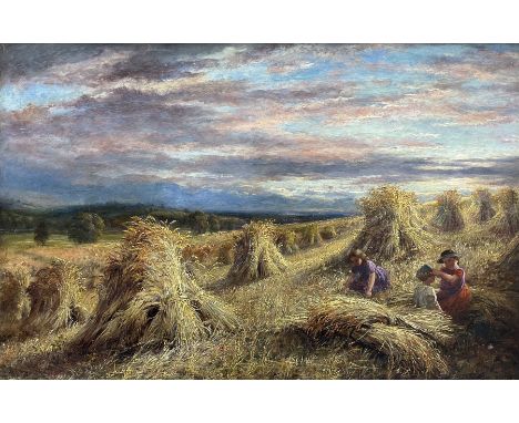 George Lucas (British fl.1863-1899): Children Playing among Corn Stooks, oil on canvas signed and dated 1867, 39cm x 60cmCond