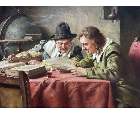 Fritz Wagner (German 1896-1939): Discussing the Letter, oil on canvas signed 29cm x 39cmProvenance: private collection, purch