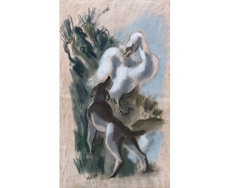 Hans Feibusch (German 1898-1998): 'Dog and Goose Sketch', pastel signed and dated '36, 57cm x 34cm 