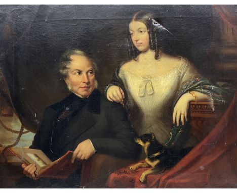 CW Smith (British 19th century): Husband Wife and their Dog, oil on canvas signed 62cm x 79cm (unframed)Condition Report:Reas