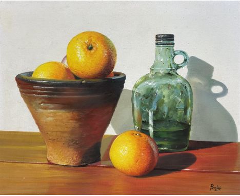 Peter J Bailey (British 1951-): 'To Share an Orange', oil on canvas signed, titled verso 41cm x 51cmCondition Report:Good con