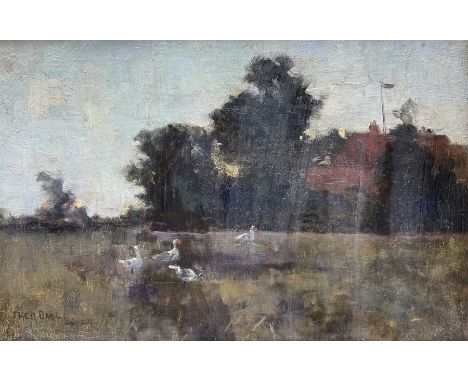 Frederick (Fred) Dade (British 1874-1908): 'Evening Reed Farm', oil on canvas signed, titled with artist's address 'Paradise 