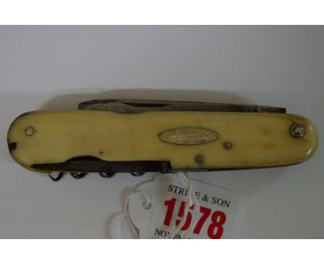 A Victorian combination penknife, by Brooke & Crooke, with ivory scales and silver plaque engraved 'Dr Livingstone', 11.5cm l