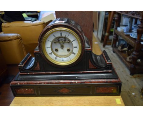 A late Victorian slate and rouge marble mantel clock, 45cm wide. 