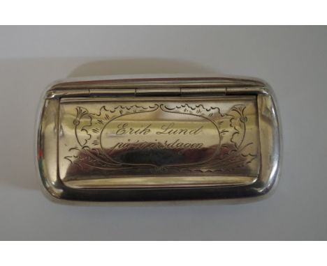 A Swedish silver snuff box, inscribed, 9cm wide.