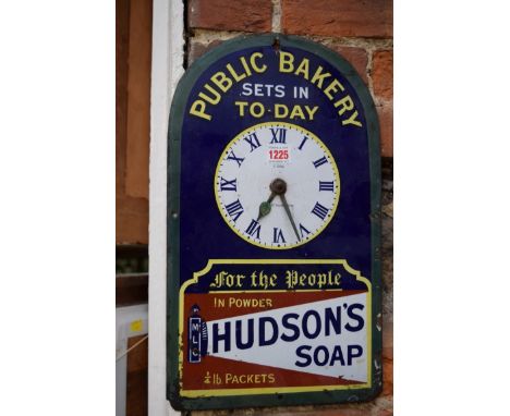 A rare 'Hudson's Soap' "Public Bakery" enamel clock sign', by Chromo, Wolverhampton, 45.5 x 27cm.