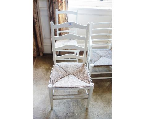 A COMPOSITE SET OF FIVE WHITE PAINTED LADDER BACK AND SIMILAR DINING CHAIRS (5) 