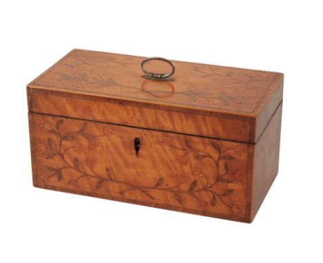A GEORGE III SATINWOOD AND MARQUETRY TEA CADDY&nbsp;