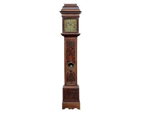 A WILLIAM AND MARY WALNUT AND FLORAL MARQUETRY LONGCASE CLOCK by Edward Bird, London, the case with long inlaid panelled door