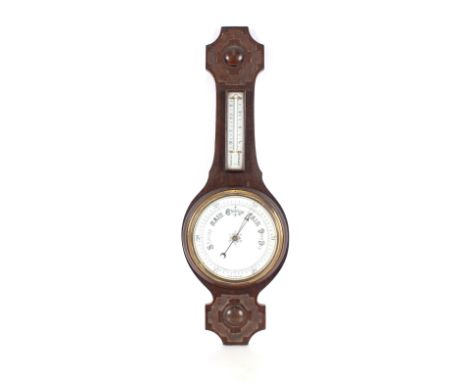 An Edwardian oak&nbsp;banjo barometer / thermometer,&nbsp;77cm&nbsp;&nbsp;