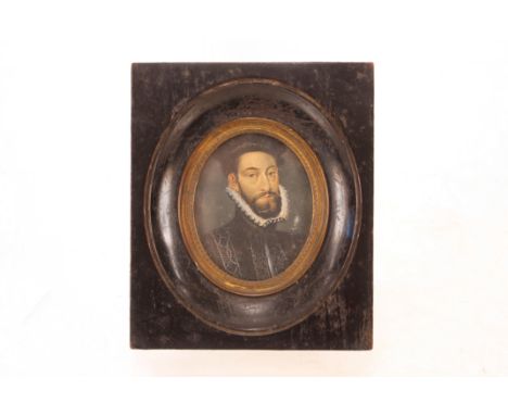 A miniature portrait study of an Elizabethan gentleman,&nbsp;inscribed verso "Regant Murray" in ebonised frame&nbsp;