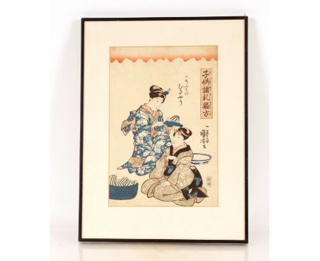 A Japanese wood block print,&nbsp;depicting ladies in an interior, 36.5cm x 25cm&nbsp;