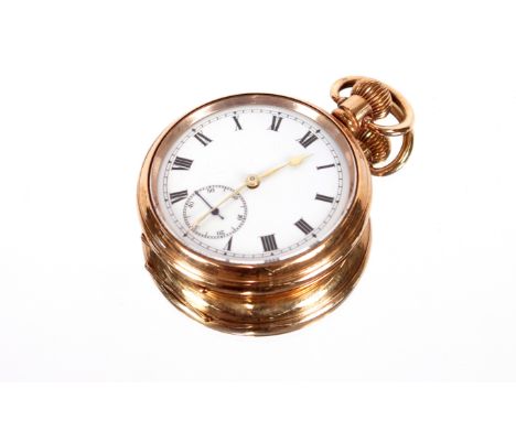 A gold plated Dennison pocket watch,&nbsp;with enamel dial and seconds subsidiary