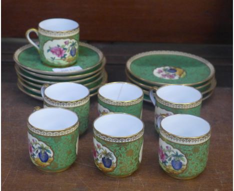 A Spode part coffee set including ten saucers and seven cups, Copeland china, some stamped Soane and Smith Knightsbridge 