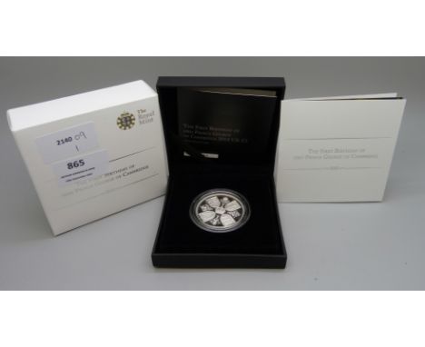 A Royal Mint 2014 UK £5 silver proof coin, The First Birthday of HRH Prince George of Cambridge, boxed, 28.28g, 925 silver 