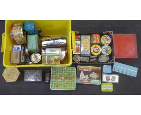 Two boxes of vintage tins 