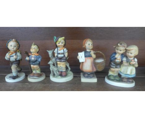 Five Goebel West German figures, two with small chips to the base 