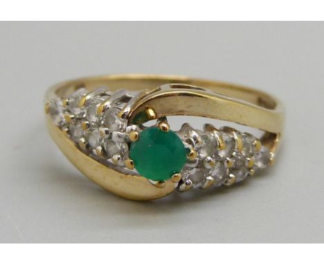 A 9ct gold, green stone and CZ ring, 2.3g, O 