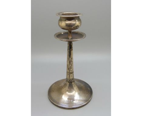 A silver candlestick, Walker &amp; Hall, 14.5cm 
