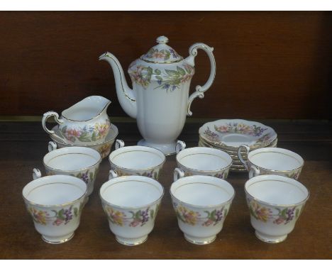 A Paragon Country Lane coffee set, six saucers, eight cups, coffee pot, cream jug and sugar bowl 