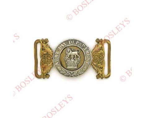 Badge. Army Pay Department Victorian Officer’s waist belt clasp circa 1878-1901. A good silver and gilt regular size example 