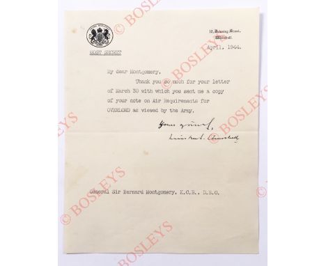 April 1944 Sir Winston Churchill Signed Letter to Field Marshal Viscount Montgomery of Alamein D-Day Air Support This histori