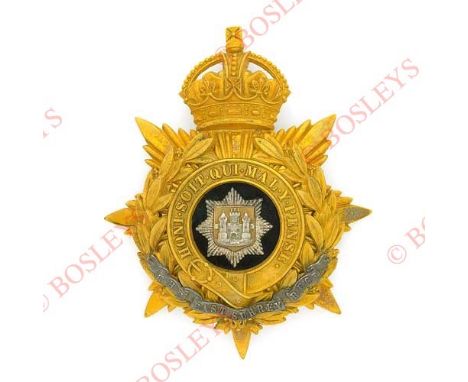 Badge. East Surrey Regiment Officer’s helmet plate circa 1904-14. A fine gilt example of universal pattern, the black velvet 