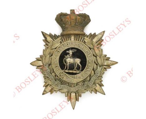 Badge. Royal Warwickshire Regiment Victorian Volunteer Officer’s helmet plate circa 1881-1901 A scarce silvered example. Crow
