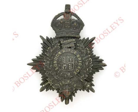 Badge. 1st (City of London Volunteer Rifle Brigade), post 1905 shako plate. A good die-stamped blackened brass crowned star m