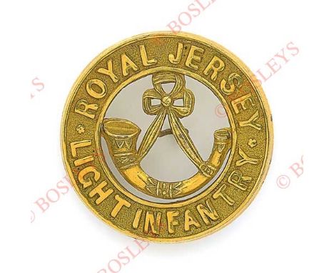 Badge. Channel Islands. Royal Jersey Light Infantry (Militia) senior NCO’s gilt helmet plate centre circa 1881-1914. A fine r