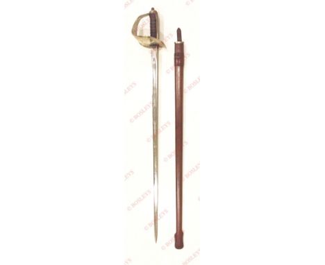 WW1 Period British Infantry Officer’s Sword A good clean example the blade etched with crowned GVR cypher, Royal Arms and flo