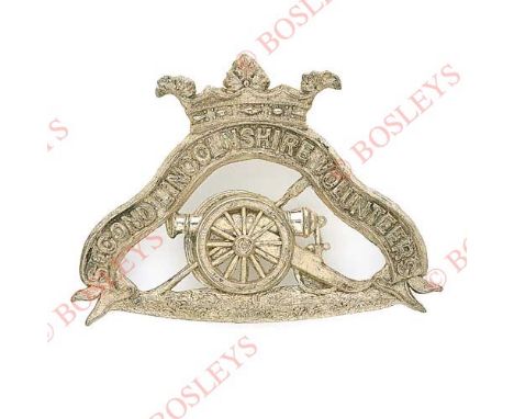 Badge. 2nd Lincolnshire Artillery Volunteers Victorian Officer’s pre 1891 forage cap badge. A fine rare die-stamped silver pl